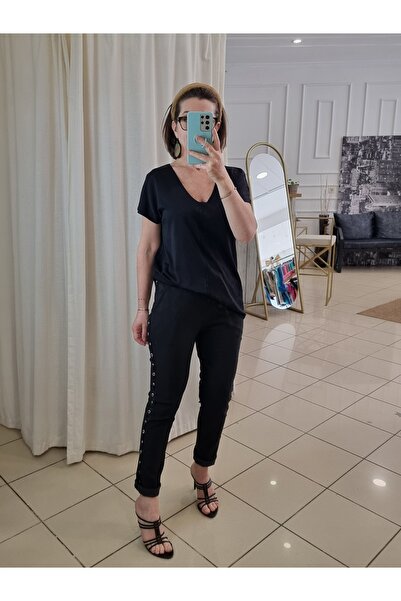 pudubutik Studded Lycra Italian Trousers Black