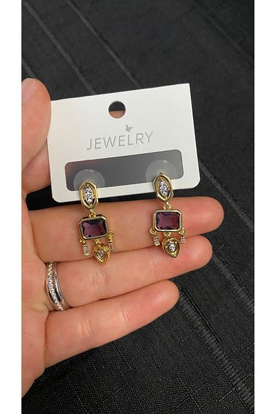 GLOWVİA AKSESUAR Vip Series Colorful Zircon Stone Dangle Earrings