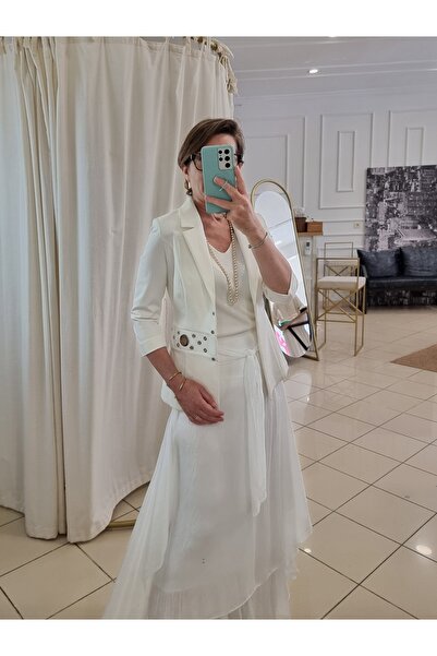 pudubutik Slim Fit Studded Ecru Jacket