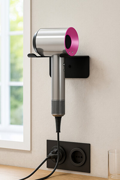 Lamizon Saç Kurutma Makinesi Tutacağı, Black Fön Makinesi Banyo Rafı Askısı