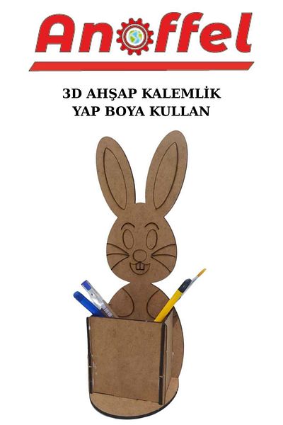 Anoffel Wooden 3D Rabbit Pen Holder Make Paint and Use