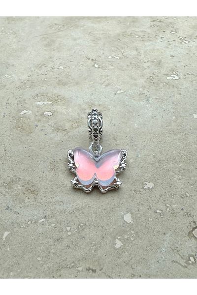 Snartun Pink Stone Butterfly Charm Steel Bracelet with Hanging Charm (Only Charm)