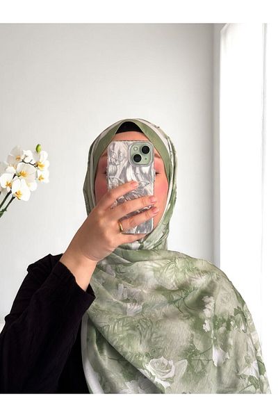 Lavena scarfs Șal moale digital din bumbac cu model floral din seria Flora - verde