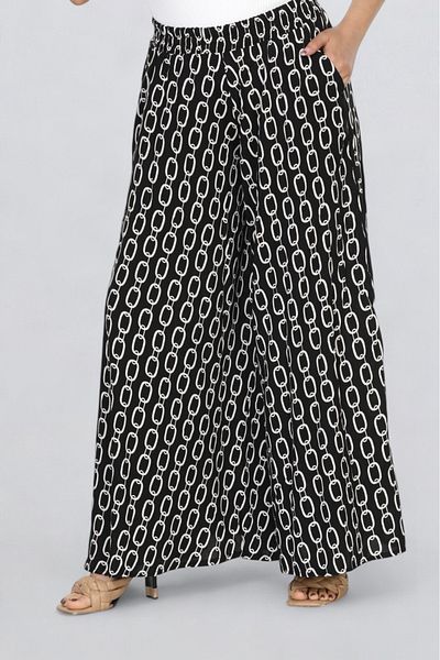 SOSYETE AVM Women's Elastic Waist Patterned Pocket Skirt Trousers