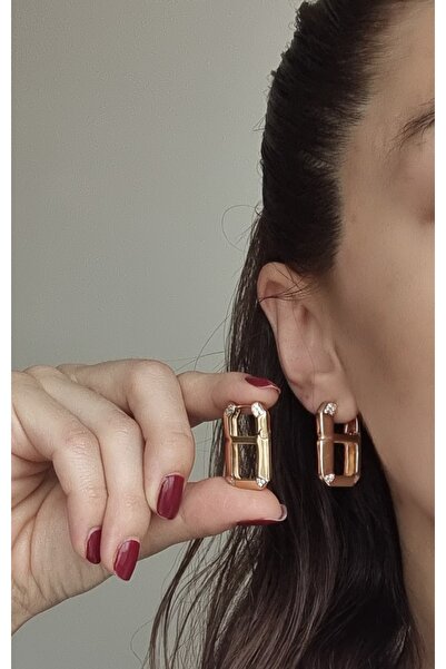 İNİTİUM Xuping Paslanmaz Çelik Dikdörtgen Rose Gold Küpe