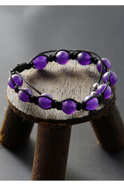 ESK KEHRİBAR Macrame Bracelet - Agate Stone Striped, Veined Pattern, Adjustable Size
