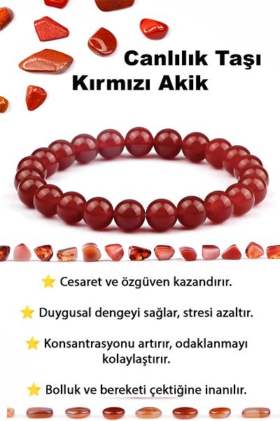 hmgtaş Red Agate Natural Stone Bracelet