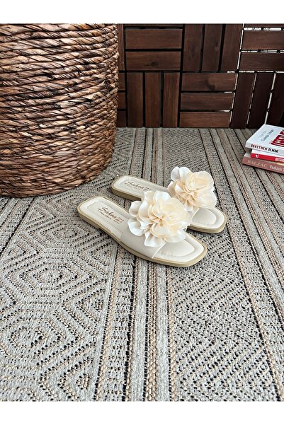 Behtah Kundura Women's Summer Rose Detailed Women's Slippers Sandals Comfortable Light Sole