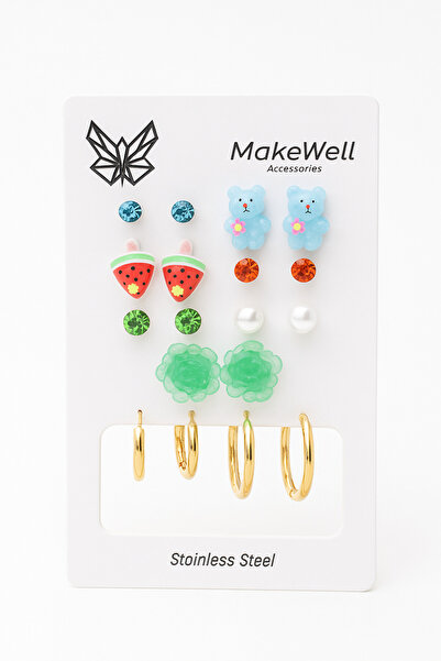 MakeWell مجموعة أقراط من الفولاذ المقاوم للصدأ غير قابلة للتشويه بتصميم دب ال...