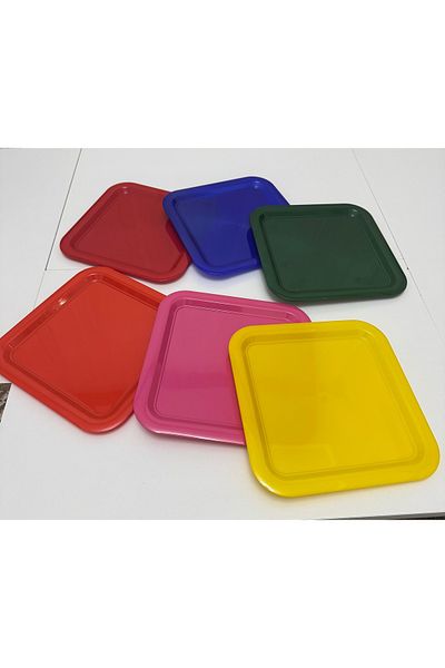 Elzemm store Thick Plastic 6 Pieces Colorful Square Service and Presentation Tray 22 cm Colorful