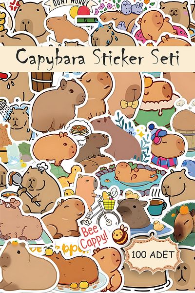 Grafikup Capybara Sticker Set - 100 Pieces Pen Laptop Notebook Water Bottle Label