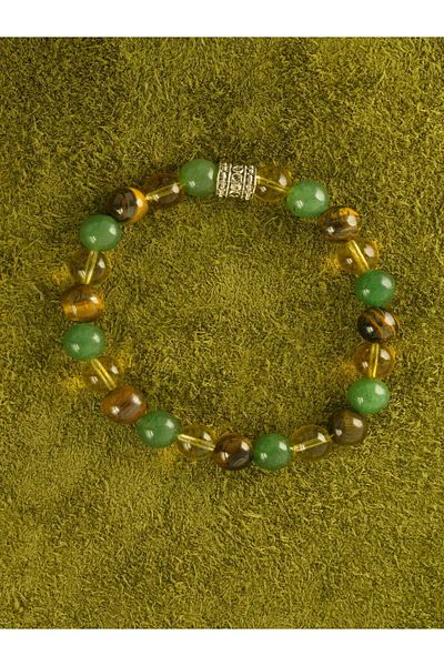 hmgtaş Certified Natural Stone Green Aventurine Citrine Tiger Eye |   Abundance and Motivation Bracelet
