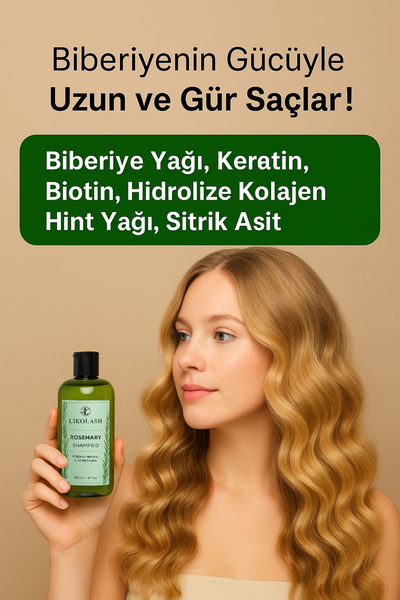 Likolash Biberiye Şampuanı Dökülme Karşıtı ve Hızlı Uzamaya Yardımcı Keratin, Biotin ve Kolajen Özlü 500 ml