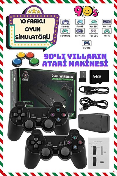 LaraThec 2.4g Kablosuz Çift Kol Retro Oyunlar 4k Game Stick 20000 Oyun Atari ...