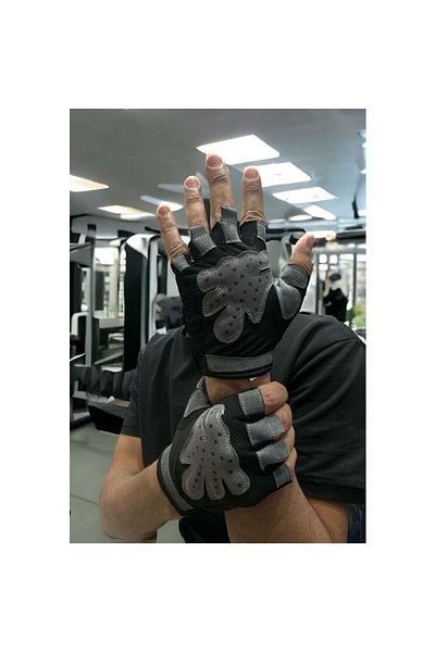 Generic RAKE Short Fingerless Anti-Slip Gloves - Black & Grey
