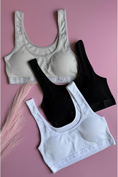 Elosia Misty 3Some |   With Pad - Gray, Black, White - Cotton Rib Women's Tshirt - Half Undershirt