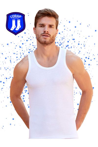 Berrak Men's White 6-Pack Strap Comfortcotton Casual and Comfortable Complete Cotton Cotton Singlet