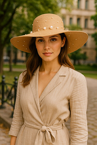 Luminos Butik Ευρύχωρο ψάθινο καπέλο με πέρλες Hsr2069