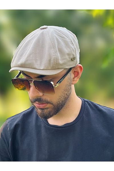ZERAMİNE Linen Cap Peaky Blinders British Style Cap Hat Elastic Beige
