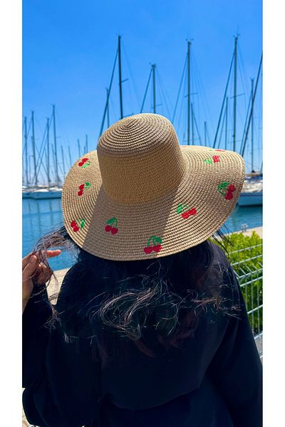 Luminos Butik Camel Cherry Embroidered Wide Brim Women's Summer Hat Hsr2115