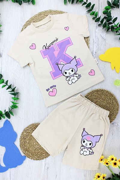 EYMİRGİYİM Double Set with Combed Cotton Shorts for Girls 3-4 Years, 5-6 Years, 7-8 Years, 9-10 Years
