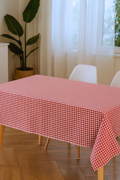 KAMİZ Gingham Red Linen Table Cloth, Gingham Picnic Cloth - Table Cloth - Table Cloth