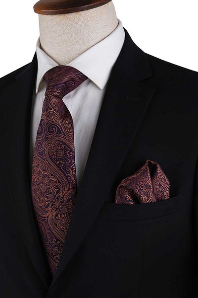 Kravatkolik Plum Paisley Pattern Classic Tie with Handkerchief Kk13127