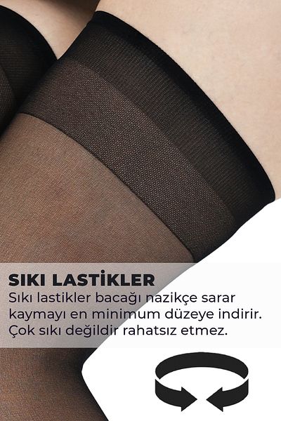 Sofya Passion Μαύρες κάλτσες με καλτσοδέτα πάνω από το γόνατο, ανθεκτικές εύκαμπτες μαύρες γυναικείες κάλτσες με ενίσχυση στη μύτη, 20 Den