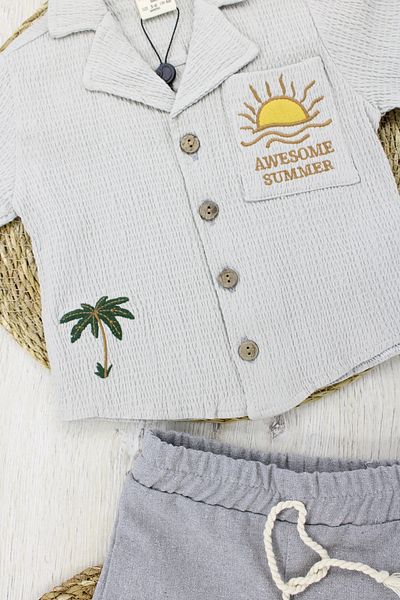 EYMİRGİYİM Shirt Suit Linen Pocket Shorts Men's Set 3-6 Months, 6-9 Months, 9-12 Months, 12-18 Months