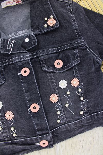 EYMİRGİYİM Girl's Stoned Beaded Floral Short Denim Jacket 2 Years,3 Years,4 Years,5 Years,6 Years,7 Years,8 Years,9 Years