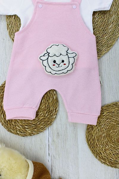 EYMİRGİYİM Lamb Figured Short Salopet Suit for Girls and Boys 0-3 Months, 3-6 Months, 6-9 Months