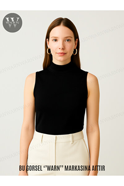 warn بدلة نسائية بدون أكمام نصف رقبة دائرية صيفية باللون الأسود والأبيض