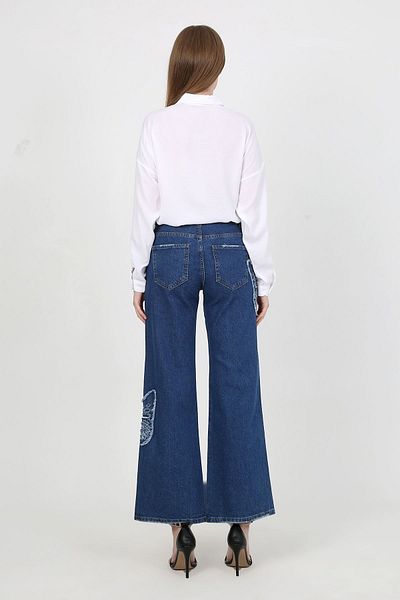 VELLICHOR Butterfly Embroidered Trousers Dark Blue-1413