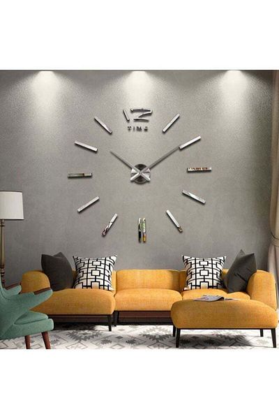 Generic 3d Mirror Diy Wall Clock Surface Sticker Silver 63 X 63centimeter