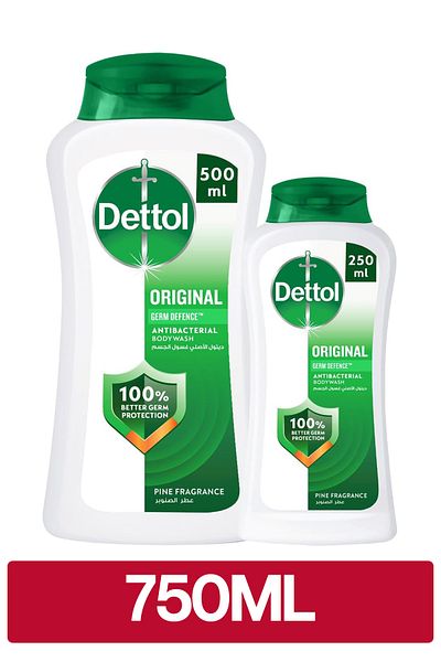 Dettol Original Shower Gel & Body Wash, Pine Scent, 250ml + 500ml