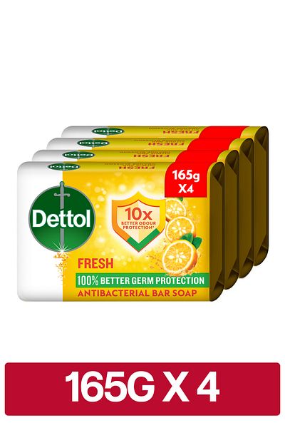 Dettol Fresh Bathing Soap, Citrus & Orange Blossom Scent, 165g x 4