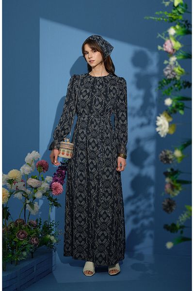 Fatma Atasoy Rochie din șifon cu șnur de umăr bleumarin