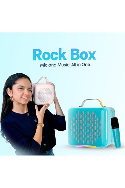 Faster Rock Box Portable Bluetooth Speaker- Pocket Sized Mini Speaker with 1 Wireless Microphone- 5.