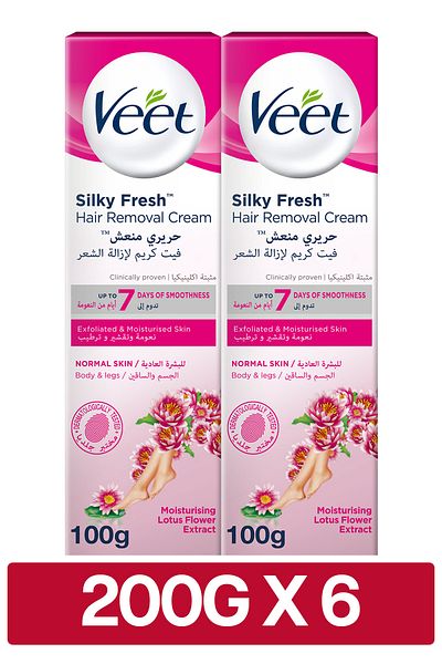 Veet Silky Fresh Hair Removal Cream, Moisturising Lotus Flower Extract Scent, 100g x 6
