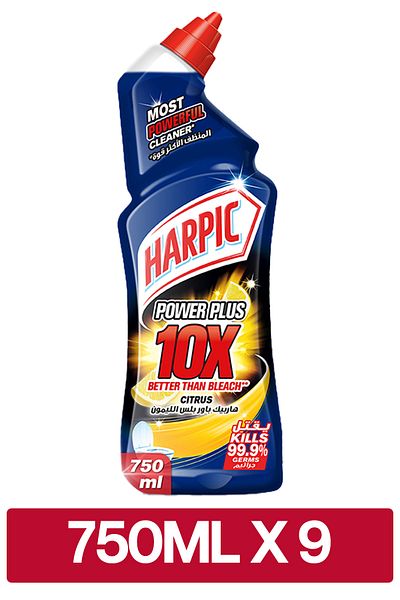 Harpic Power Plus Toilet Cleaner, Citrus Scent, 750ml x 9