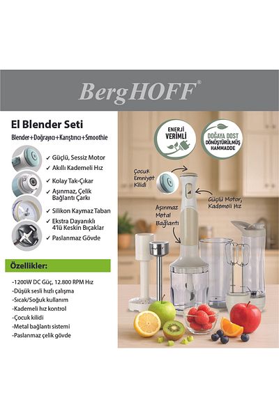 Berghoff Gem Retro 1200 W Cream Color Hand Blender Set