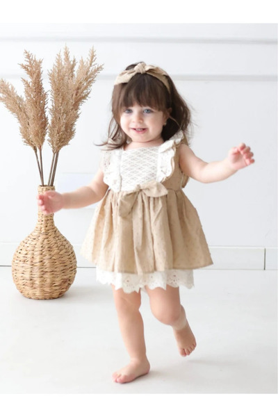 aysskids Lema Bandanalı Kız Bebek Elbise