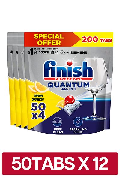 Finish Powerball Quantum Dishwasher Detergent, Lemon Sparkle Scent, 50 Tabs x 12