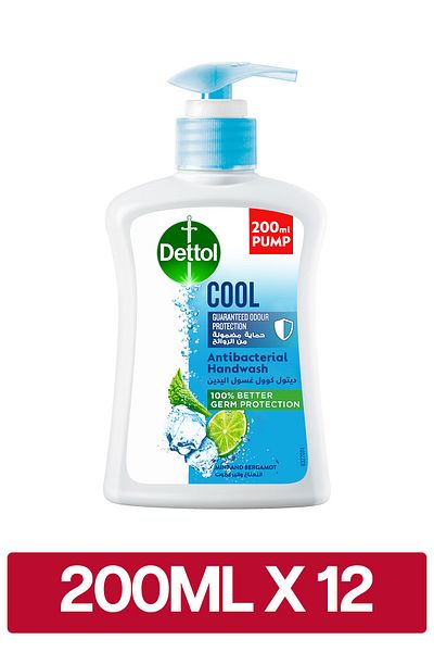 Dettol Cool Handwash Liquid Soap Pump for Effective Protection &Hygiene Mint &Bergamot Fragrance, 200ml x12