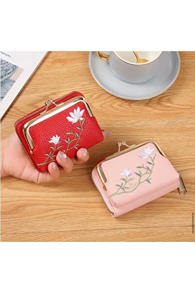 PiyaCraft Red Embroidered Women's Wallet | Coin Purse | Card Holder