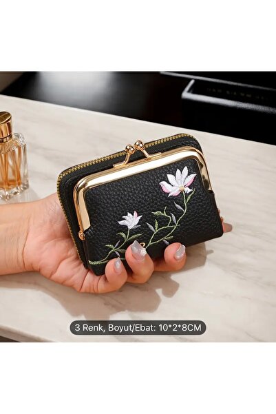PiyaCraft Siyah Nakışlı Kadın Cüzdan | Bozuk Para Cüzdanı | Kartlık