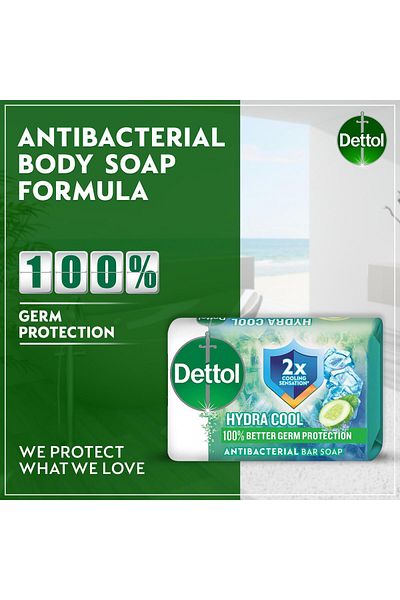 Dettol Hydra Cool Bathing Soap, Cucumber & Icy Menthol Scent, 165g x 8