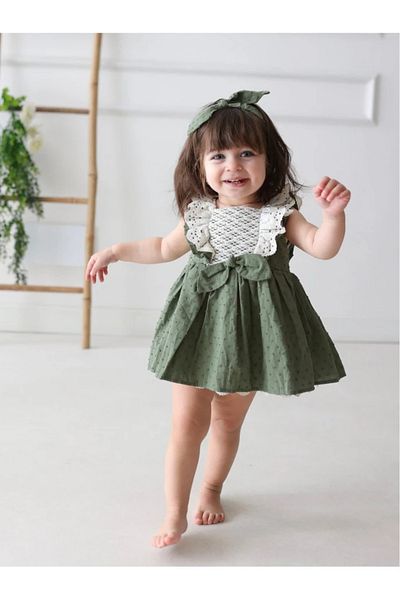 aysskids Baby Girl Dress with Lema Bandana