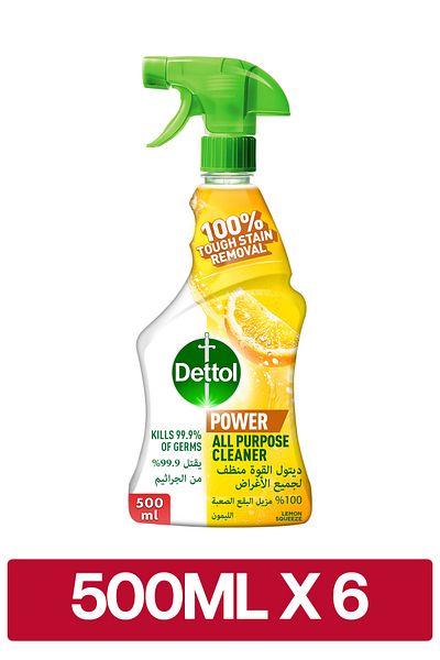 Dettol All Purpose Cleaner Spray Bottle, Lemon Scent, 500 ml x6