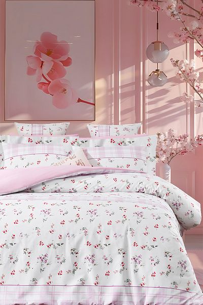 İQON Elastic Sheet Duvet Cover Set Single Chitir Pink